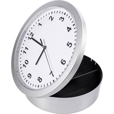 1 Horloge murale,Coffre-fort caché,3 étagères,Design argenté,Maison et bureau (1/4)