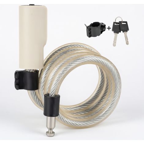 Antivol velo cable a cle 1,2 m transparent beige support inclus (1/5)