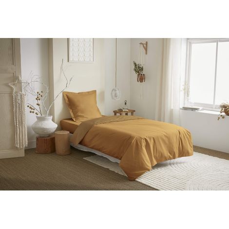 Parure de couette 2 Pièces réversible "Duo Premium" 140 x 200 cm Miel/Caramel - - (1/2)
