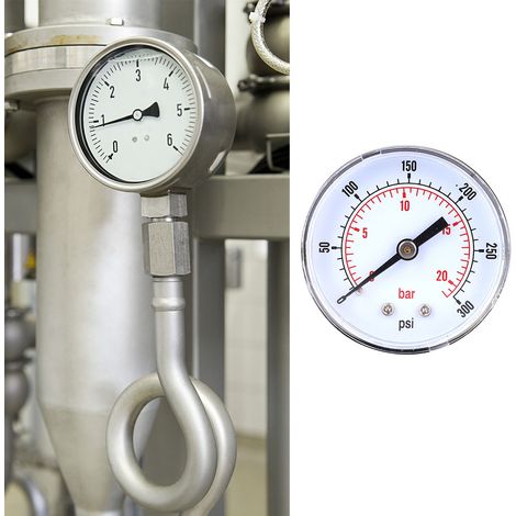Manomètre à cadran de 50 mm, raccord arrière 1/8 BSPT pour air, eau, huile et gaz (0-300 PSI 0-20 Bar) (1/5)