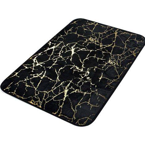 Faderr marble-textured bathroom mat, quick-drying and non-slip, rectangular, made of polyester, suitable for bathrooms, kitchens, and bedrooms, black.