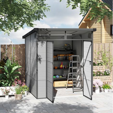 Armario jardín exterior con doble puerta gris OKMYHOME (1/5)