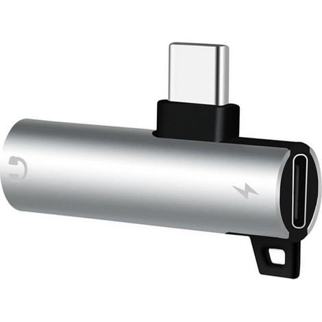 Convertisseur de son USB C à charge simultanée  Adaptateur de casque 3,5 mm  Angle droit  Construction en aluminium pour mobile  Convertisseur de son de type C (1/5)