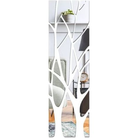 Pegatinas de pared con espejo de tronco de árbol 3D, calcomanías de pared con espejo de ramas, pegatinas de espejo adhesivas, decoración para el hogar para pasillo, sala de estar, dormitorio, plateado (1/4)