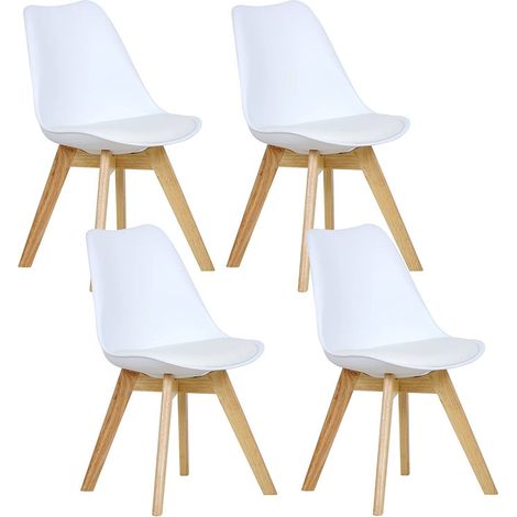 WOLTU 4er Set Skandinavische Stühle, Esszimmerstühle, Beine aus Massivholz, weiß