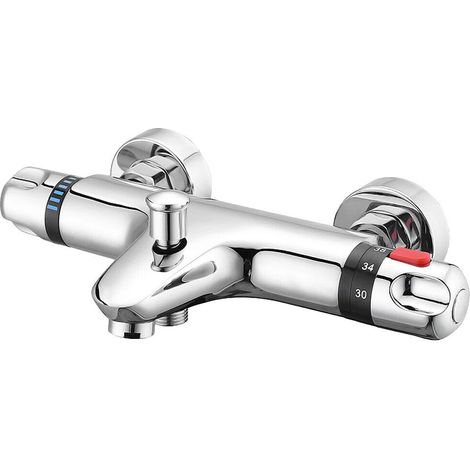 Zamery – Mitigeur thermostatique de baignoire – Finition chrome poli – Laiton massif – Température sécurisée à 38°C – Installation facile