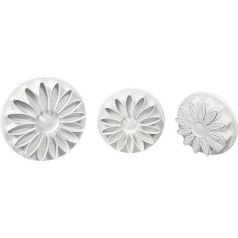 Lot de 3 Emporte Pièces à Poussoir Tournesol, Plastique, Blanc, 1 X 4.5 cm / 1 X 5.5 cm /1 X 7 cm (1/5)