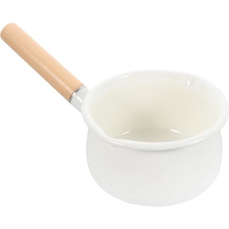 Casserole à lait en émail blanc de 15 cm avec poignée, idéale pour la cuisson des aliments à la maison. (1/5)