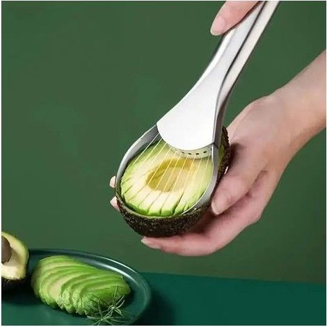 Cuillère à découper avocat - Acier inoxydable - Multifonctionnel - Manche plastique vert - Lames fines et tranchantes (1/5)