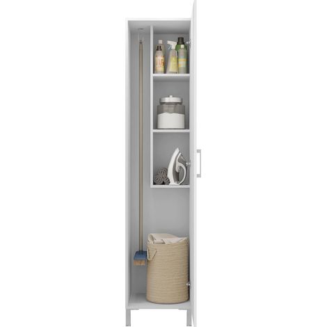 Pegane – Armoire de rangement blanche 1 porte – Panneaux de particules mélaminés – Dimensions 42x41x187 cm – Fabrication espagnole (1/5)