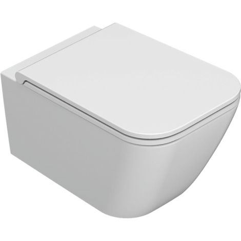 Vaso sospeso senza brida in ceramica 52x36 cm Globo Stone STS05BI  Bianco - Ceramica - Con copri wc soft close