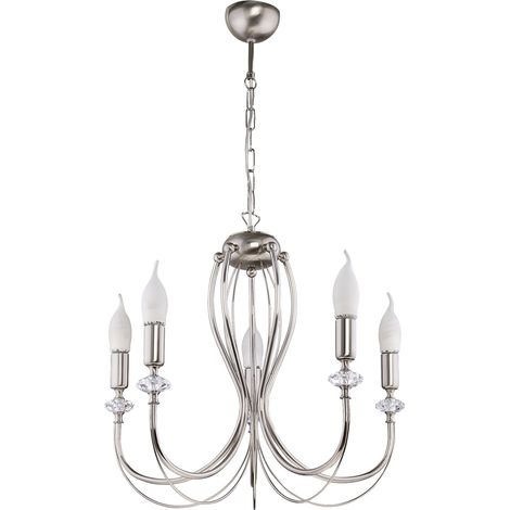 Lampadario a candeliere a catena nichel 5xE14 Jupiter
