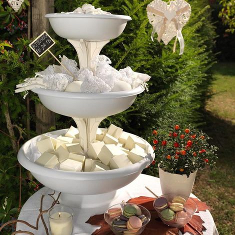 Jardinière triple pots de fleurs décorative 3 niveaux – D 50 cm x H 64 cm – Plastique blanc – Assemblage sans outils – Bama (1/4)