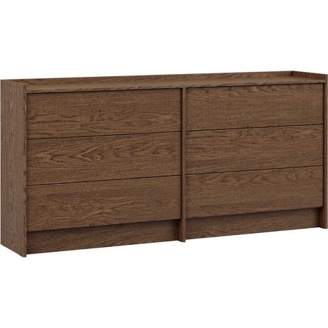 Kommode Japandi mit 6 Schubladen, Dunkles Holzoptik, 184cm