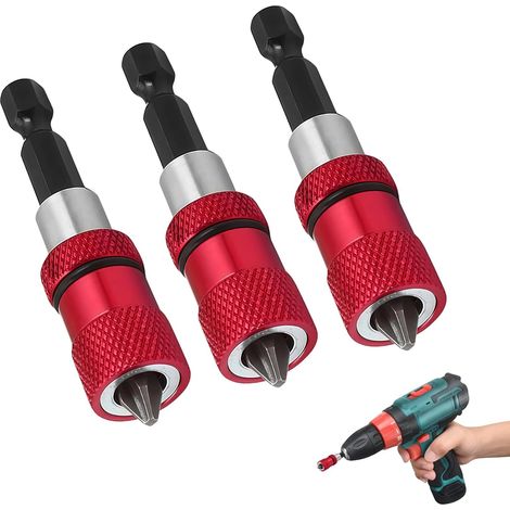 Portapuntas magnético rojo de 3 piezas con tope de profundidad ajustable, hexagonal de 1/4", incluye 3 puntas PH2, compatible con taladros y destornilladores inalámbricos, para paneles de yeso y placa (1/5)