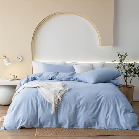 Bettwäsche-Set 200x220cm Baumwolle Hellblau 3-teilig mit Reißverschluss