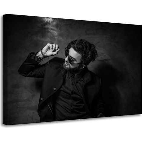 Lienzo impreso en blanco y negro, Hombre, 90x60 cm