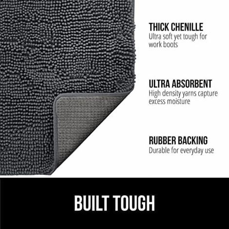 Tapis de porte pour chien SOAKSTOPPER, lavable en machine, absorbant et idéal pour la boue et l'humidité, en chenille à séchage rapide, 61 x 43 cm, couleur anthracite.