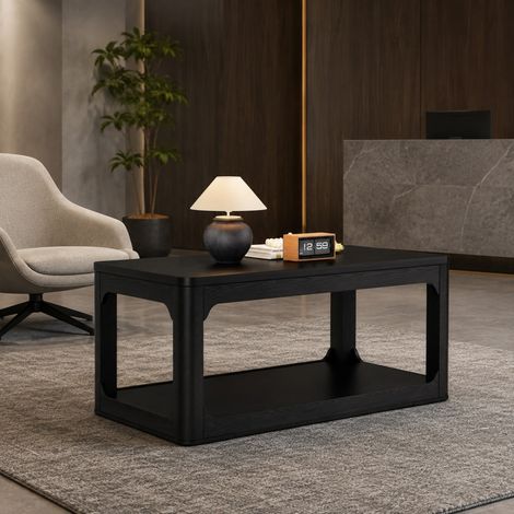 Mesa de centro negra de 100 cm con dos estantes, MDF, 100 x 50 x 44,5 cm (1/5)