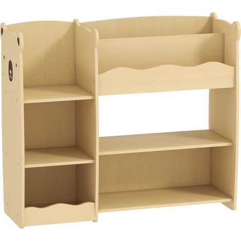 Scaffale Portagiochi per Bambini 3-8 Anni 92x29x79 cm con Ripiani Aperti e Scomparti in MDF Color Legno (1/5)