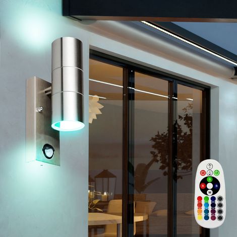 Wand Lampe Fernbedienung Außen Sensor UP DOWN Strahler dimmbar  im Set inkl. RGB LED Leuchtmittel