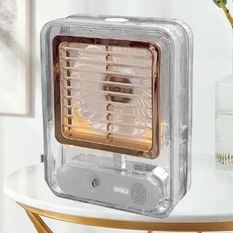 Ventilateur brumisateur de bureau à 3 vitesses, rechargeable par USB, silencieux, avec veilleuse intégrée, blanc, idéal pour la chambre, le bureau et les voyages. (1/5)