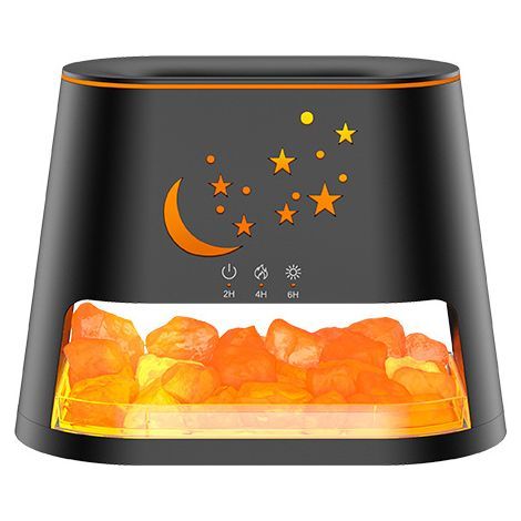 Diffuseur D'Huiles Essentielles, Humidificateur à Effet Flamme, Pierre Sel en Cristal, LumièRe D'Ambiance ColoréE, noir (1/5)