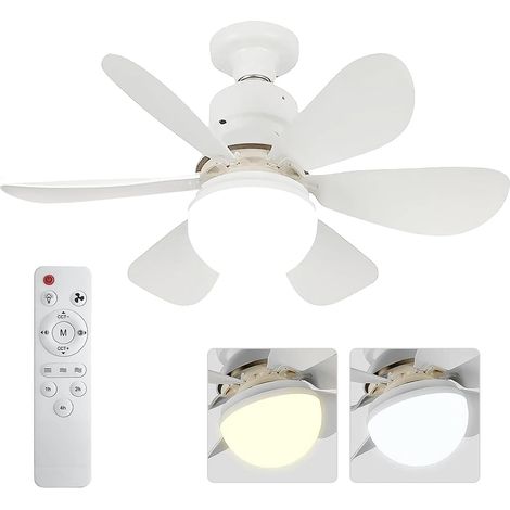 Ventilateur de Plafond avec Lumière et Telecommande, 52cm Dimmable LED Ventilateur Plafond, 40W Lustre Ventilateurs de Plafond avec Douille E27, 3 Modes et Vitesses Réglables pour Salon Chambre