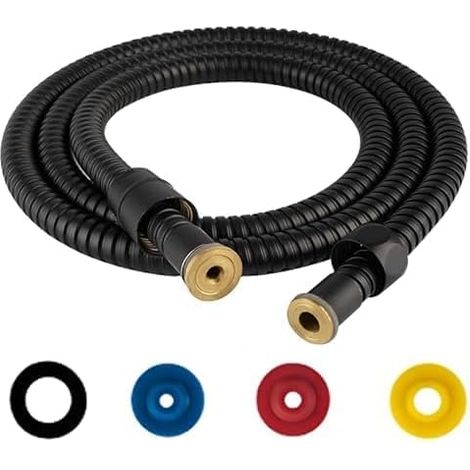 G1/2", 2M Noir Flexible de Douche Universel,Flexible de Douche, Tuyau de Douche en Acier Inoxydable, Raccord Fileté Universel Flexible Douchette avec 4 Limiteur De Débit d'Eau (1/5)