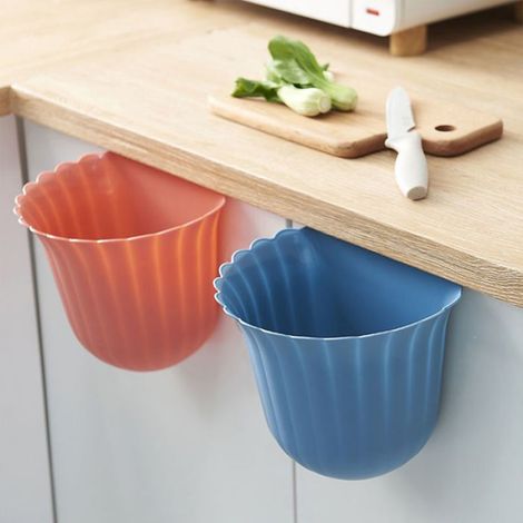 1 poubelle suspendue en plastique pour porte d'armoire de cuisine, poubelle à déchets, rouge (1/5)