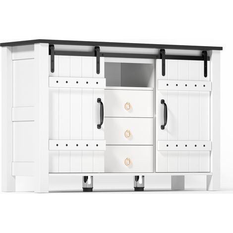 Buffet de rangement 120 cm blanc en MDF avec portes coulissantes et 3 tiroirs (1/5)