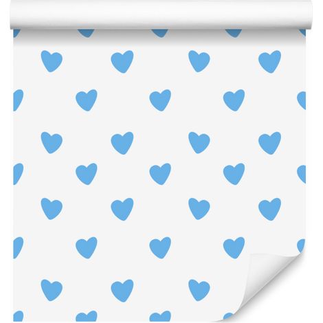 Papier peint Cœurs Blanc et Azur 50x1000 cm (1/5)