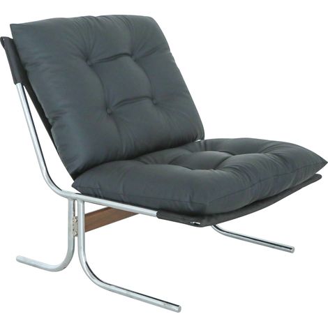 Fauteuil d'appoint en similicuir noir avec revêtement amovible et pieds en métal, style Barcelona (1/5)