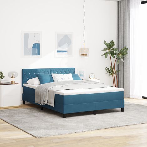 Box Spring Bed with Headboard Dark blue 140 x 200 cm Velvet vidaXL (1/5)