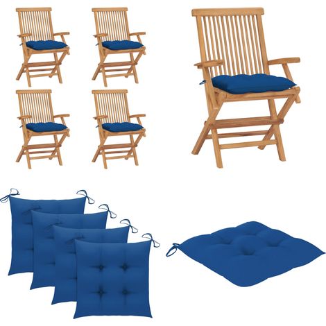 Gartenstühle mit Blauen Kissen 4 Stk. Massivholz Teak - Gartenstühle - Teakholz Gartenmöbel - Outdoor Möbel - Gartenmöbelset - Klappbarer Stuhl - Home & Living (1/5)