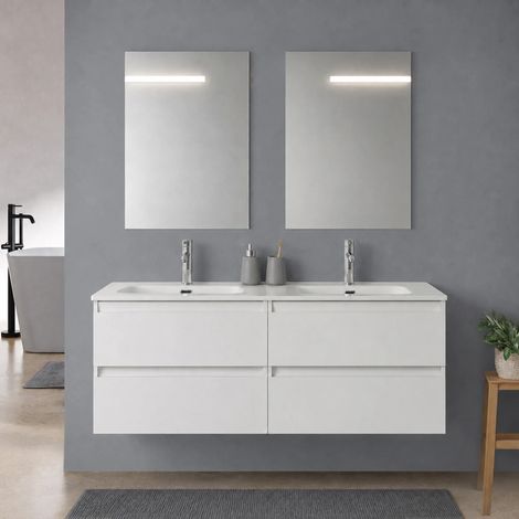 Mobile bagno sospeso 120 cm bianco lucido due cassettoni e doppia vasca Leda (1/5)