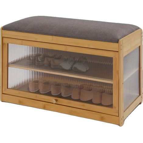 Schuhregal, 2-stufig, Bambusmaterial, Abmessungen 80 cm x 30 cm x 45 cm, Tragfähigkeit 70 kg, Montagemethode (1/5)