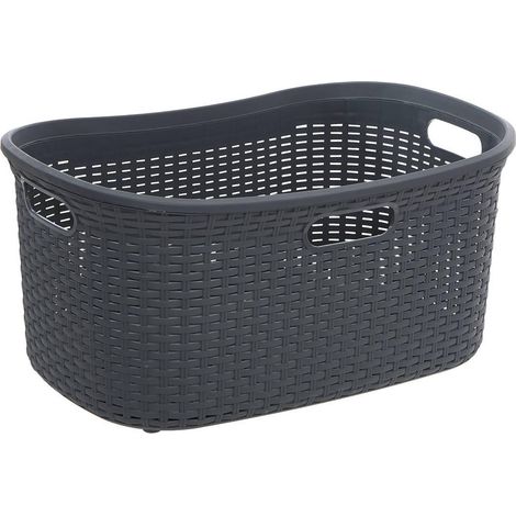 Corbeille à Linge Effet Rotin "Raga" 40L Gris Foncé (1/3)