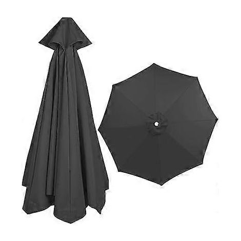Toile de rechange pour parasol 2,7 m, en polyester, pour parasol standard à 6 baleines, déporté, noir. (1/4)