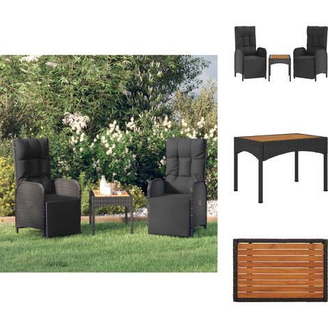 Gartenstühle - Living Garten-Relaxstühle 2 Stk. mit Tisch Schwarz Poly Rattan (1/5)