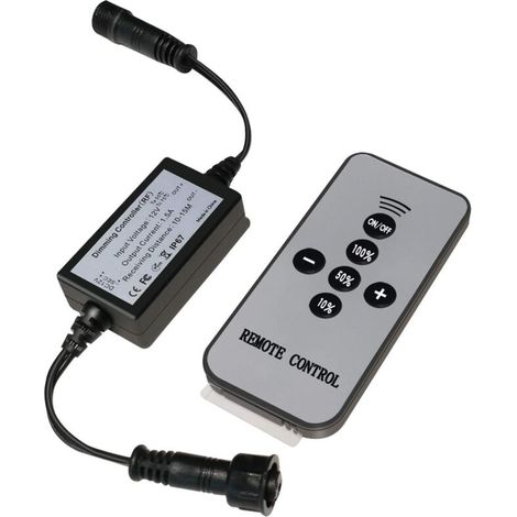 Variateur d'intensité de lumières avec télécommande sans fil RF étanche IP67 pour lumières LED, câble d'extension noir, connecteurs CC mâle et femelle