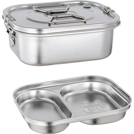 2-stöckige Bento-Box aus Metall für Erwachsene - Hergestellt aus Edelstahl 304 - 3 Fächer - Lunchbox mit auslaufsicherem Deckel und sicheren (1/4)