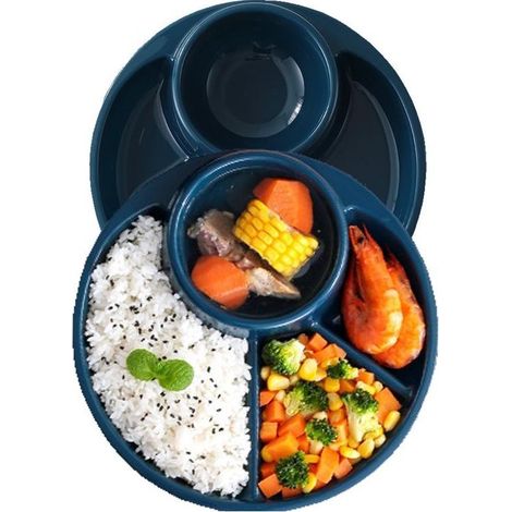 Lot de 2 assiettes rondes à compartiments - Plastique résistant aux chutes - 9 pouces - Pour contrôle des portions, camping, plein air et quotidien - Bleu (1/5)
