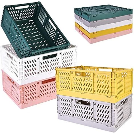 Caisse Rangement Pliante, Paniers de Rangement, 5 PCS Rangement Plastique Documents Pour Jouet, Tissus, Paniers Et Boîtes De Stable, Boite Plastique Pliable Cuisine, Salle De Bain, Bureau (1/5)