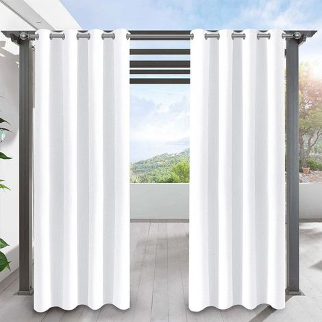 Qelus Lot de 2 Rideaux d'extérieur Imperméables à oeillets - 132x213cm - Blanc - Isolation thermique, pour Pergola Terrasse (1/5)