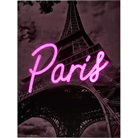 Tableau LED "Paris" 30x40cm Noir & Rose (1/5)