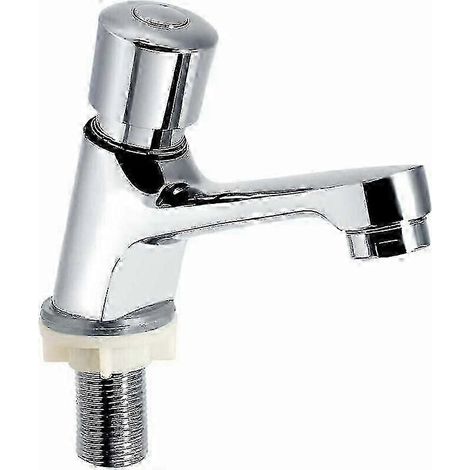 Robinet à fermeture automatique chromé avec temporisation, idéal pour lavabo et évier, compatible avec les cuisines et salles de bains publiques, couleur argent. (1/5)