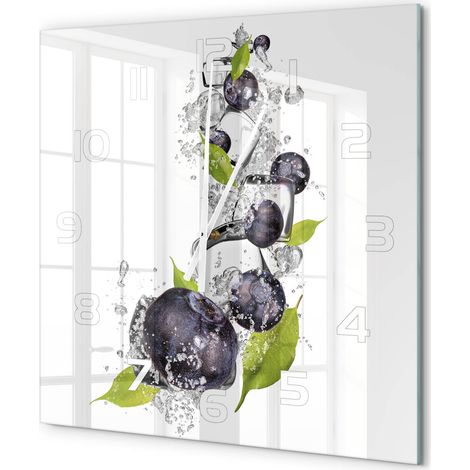 Grande Horloge Murale Carrée Originale Verre Trempé Décoration Maison Moderne Myrtilles avec de la glace 60x60 cm (1/5)