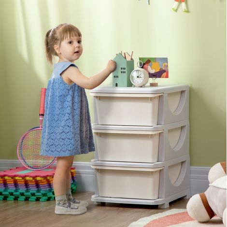 Mobile contenitore per bambini con 3 cassetti, plastica, 37 x 37 x 56,5 cm, bianco crema OKMYHOME (1/5)