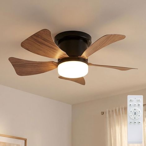 Ventilatore da soffitto a LED effetto legno telecomando lampada diurna ventilatore timer CCT, 10W 750lm bianco caldo-bianco freddo, D 40,6 cm (1/5)